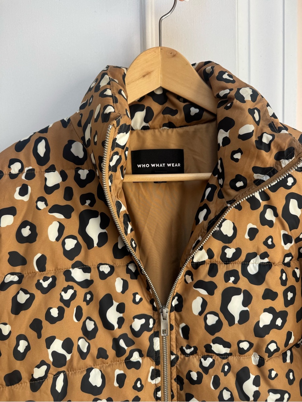 Who What Wear Leopard Print Puffer Jacket in Tan and Black